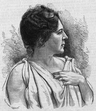 صورة مدام أجار (ماري ليونيد شارفين ، ديت) (1836-1891) ، كوميدي فرنسي. نقش في "صحيفة صنداي جازيت" بتاريخ ٢١ نوفمبر ١٨٩٥. بواسطة المدرسة الفرنسية