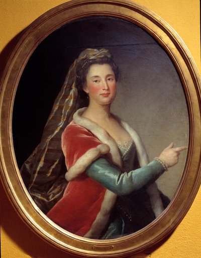 صورة لماري ديسماريس لا شامبيسل (1642-1698) ممثلة في دور روكسان. لوحة مجهولة بواسطة المدرسة الفرنسية