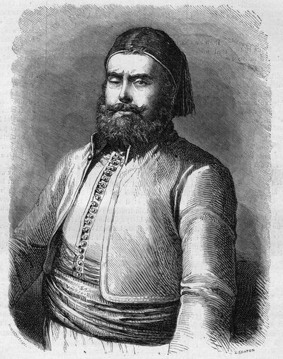صورة لمحمد سعيد (1822-1863) نائب ملك مصر (باشا) في عهد الدولة العثمانية. نقش في "" Le Monde Illustré "" رقم 303 بتاريخ 31 يناير بواسطة المدرسة الفرنسية