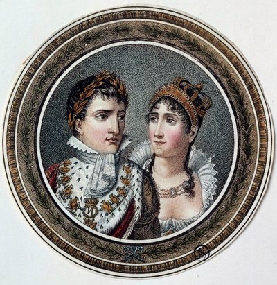 صورة لنابليون الأول (1769-1821) وجوزفين دي بوهارنيه (1763-1814) رسم على غطاء حلوى. القرن ال 19 بواسطة المدرسة الفرنسية
