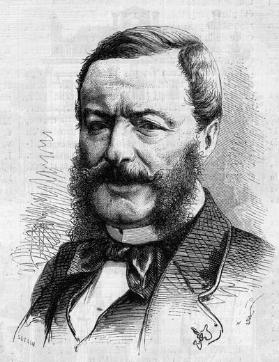 صورة شخصية لنيستور روكبلان (1804-1870) ، كاتب وصحفي ومدير المسارح الفرنسية. نقش في "" Le Monde Illustré "" رقم 681 بتاريخ 30 أبريل بواسطة المدرسة الفرنسية
