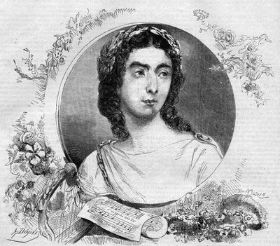 صورة للمغنية الفرنسية بولين فياردوت (1821-1910) في أوبرا "أورفي" للملحن الألماني كريستوف ويليبالد فون غلوك (1714-1787). نقش في "" Le Monde Illustré "" رقم 137 بتاريخ 26 نوفمبر بواسطة المدرسة الفرنسية