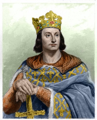 صورة لفيليب الثاني ديت فيليب أوغست (1165-1223) ، ملك فرنسا - في "Histoire des Francais" للافالي ، نقش ، بدون تاريخ. بواسطة المدرسة الفرنسية