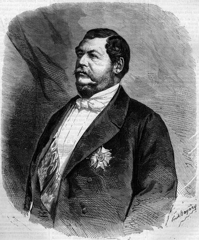 صورة للأمير لوسيان مراد (نابليون لوسيان تشارلز) (1803-1878) ، ابن يواكيم مراد. نقش في "" Le Monde Illustré "" رقم 208 بتاريخ 6 أبريل 1861. بواسطة المدرسة الفرنسية