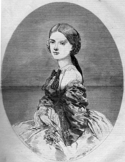 صورة للأميرة كلوتيلد أوف سافوي (1843-1911) ، زوجة الأمير نابليون (1822-1891). نقش في "" Le Monde Illustré "" رقم 94 بتاريخ 29 يناير 1859. بواسطة المدرسة الفرنسية