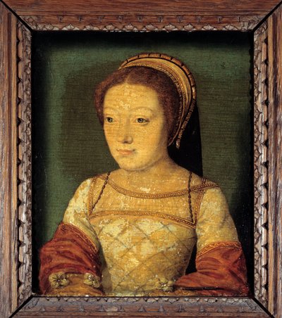 صورة لرينيه من فرنسا ، ابنة لويس الثاني عشر ، دوقة فيرارا (1510 - 1575). زيت على خشب ، 0.16 × 0.13 م. لوحة مجهولة. المدرسة الفرنسية للقرن السادس عشر. بواسطة المدرسة الفرنسية