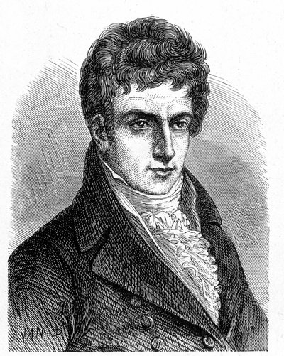 صورة لروبرت فولتون (1765 - 1815) ، ميكانيكي أمريكي بنى أول غواصة مروحية - في ألبوم العلوم ؛ علماء لامعون الاكتشافات العظيمة "" "1896. بواسطة المدرسة الفرنسية