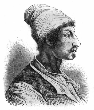 صورة توماسو أنيلو ، المعروف باسم ماسانييلو (1622-1647) ، وهو صياد من نابولي ، تولى قيادة الثورة ضد الإسبان في نابولي عام 1647. نقش من عام 1852. بواسطة المدرسة الفرنسية