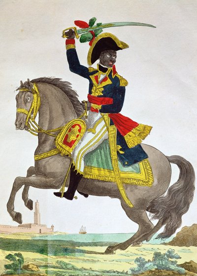 صورة توسان لوفرتور (1743-1803) على ظهور الخيل ، أوائل القرن التاسع عشر (نقش الألوان) بواسطة المدرسة الفرنسية