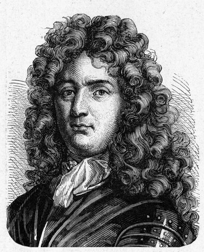 بورتريه فوبان (١٦٣٣ - ١٧٠٧). (Sébastien Le Prestre de Vauban) (مشير فرنسا ومهندس عسكري) - في "" Album de la Science؛ علماء لامعون الاكتشافات العظيمة "" "1896. بواسطة المدرسة الفرنسية