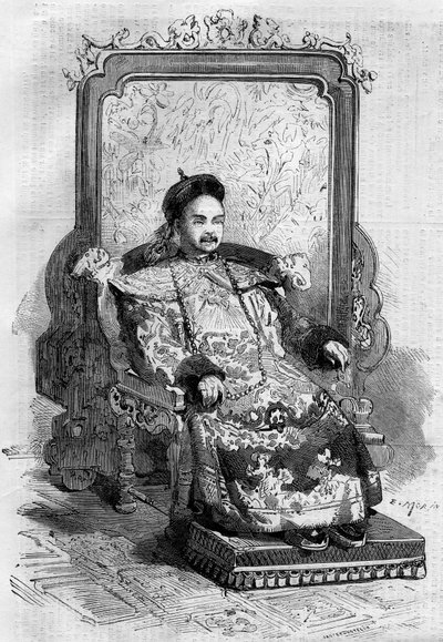 صورة لشيان فنغ (1831-1861) ، إمبراطور الصين في عهد أسرة تشينغ. نقش في "" Le Monde Illustré "" رقم 199 بتاريخ 2 فبراير بواسطة المدرسة الفرنسية