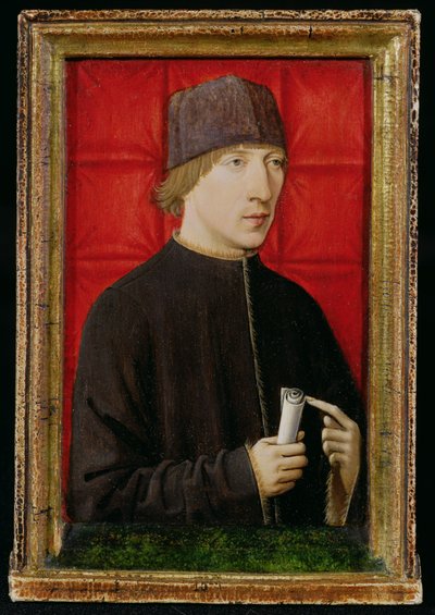 صورة لرجل يحمل مخطوطة ، c.1480-1510 بواسطة المدرسة الفرنسية