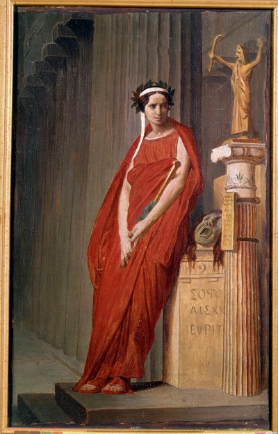 تجسد صورة الفنانة الكوميدية إليزابيث فيليكس التي تُدعى مادموزيل راشيل (1821-1858) المأساة اللوحة de l