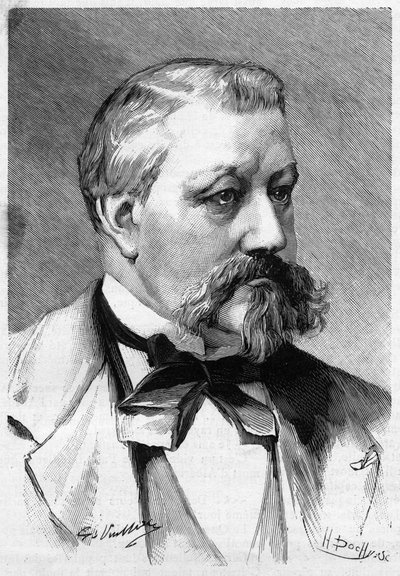 صورة للصحفي والروائي ألبيريك سكند تتراجع في عام 1887 ، في لوموند إليستري. بواسطة المدرسة الفرنسية