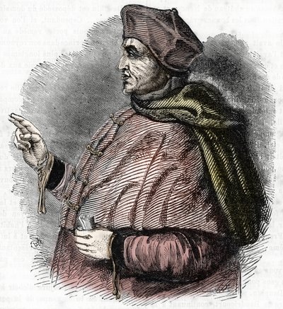 صورة شخصية لإيفيك بيير كوشون (1371-1442) المسؤول عن تخويل موكب جان دارك (صورة بيير كوشون أسقف بوفيه) نقش بواسطة المدرسة الفرنسية