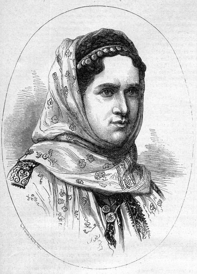 صورة لأميرة رومانيا إليزابيث بولين أوتيلي لويز دي ويد (1839-1914) ، زوجة الملك تشارلز الأول (كارول الأول) لرومانيا. نقش في "" Le Monde Illustré "" رقم 1054 بتاريخ 23 يونيو 1877. بواسطة المدرسة الفرنسية