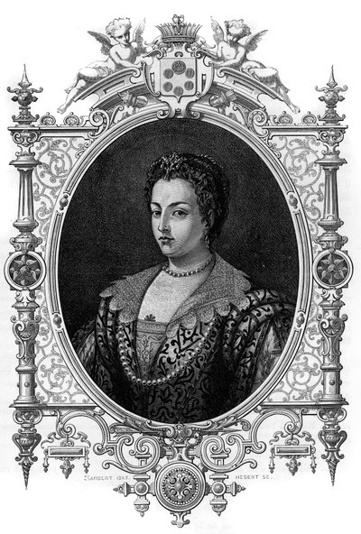 صورة لمدينة البندقية بيانكا كابيلو (1548-1587) ، زوجة فرانسوا دي ميديسي (فرانشيسكو دي ميديشي). نقش عام 1862 في "ملكات العالم" لكتابنا الأوائل. تم نشر الكتاب تحت إشراف JGD ARMENGAUD. بواسطة المدرسة الفرنسية