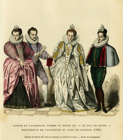 Portraits in 1581, of Louise de Vaudemont (1553-1601), Queen of France, wife of Henry III (1551-1589), of the third Duke of Guise, Henri I, known as the Balafre (1549-1588), of Marguerite of Lorraine (1564-1625) daughter of the Count of Vaudemont (Nicolas  بواسطة المدرسة الفرنسية