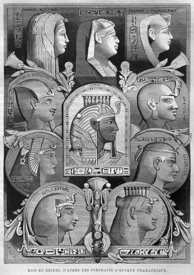 صور لملكات وملوك مصر القديمة ، من مصر لجورج موريتز إيبرس (1837-1898) ، 1881 (نقش وزن الجسم) بواسطة المدرسة الفرنسية