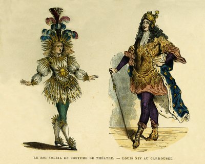 صور للملك لويس الرابع عشر (1638-1715) ، في زي مسرحي ودوامة. نقش بالألوان ، في "France et les francais a travers les years" بقلم Augustin Challamel ، محرر F.Roy ، باريس 1882. مجموعة سيلفا. بواسطة المدرسة الفرنسية