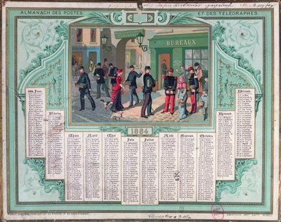 تقويم مكتب البريد لعام 1884 بواسطة المدرسة الفرنسية