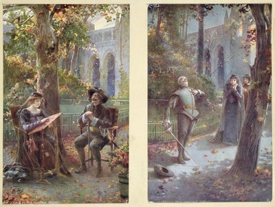 بطاقات بريدية تصور Cyrano de Bergerac مع Roxanne ، c.1900 بواسطة المدرسة الفرنسية