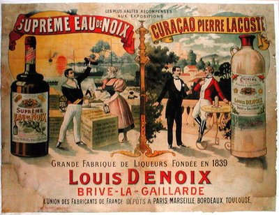 إعلان ملصق "Eaux de Noix" و "Curacao، Pierre Lacoste" ، خمور فرنسية ، صنع بواسطة Louis Denoix (لون ليثو) بواسطة المدرسة الفرنسية