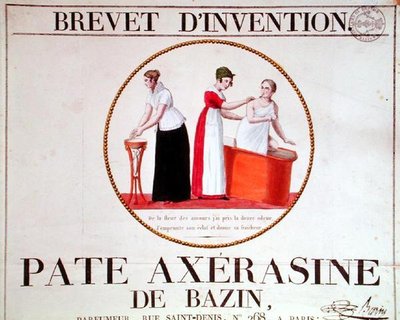إعلان ملصق "Pate Axerasine de Bazin" ، أوائل القرن التاسع عشر (نقش ملون) بواسطة المدرسة الفرنسية