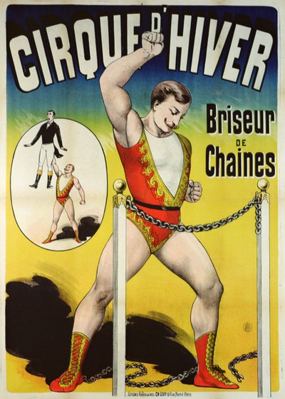 ملصق إعلاني عن رجل قوي في Cirque dHiver بواسطة المدرسة الفرنسية