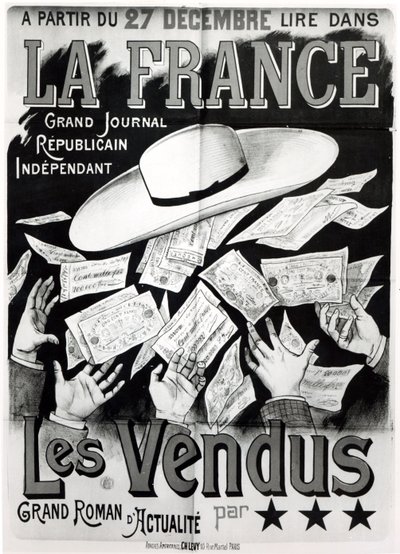 ملصق إعلان رواية Les Vendus تتعامل مع قضية بنما ، ج. 1892-95 بواسطة المدرسة الفرنسية