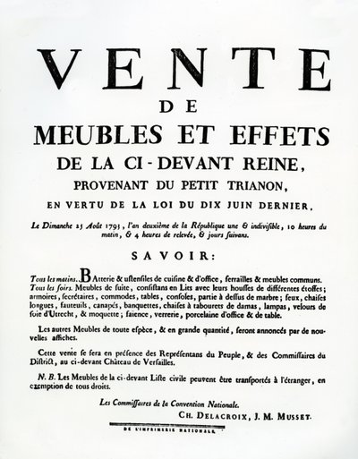 Poster advertising the sale of Marie-Antoinette