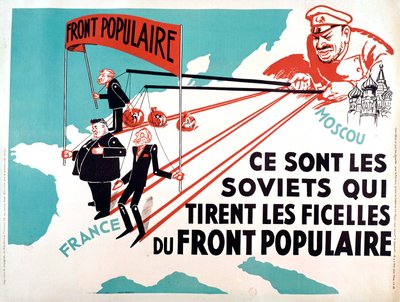 ملصق يصور إدوار هيريوت وليون بلوم كدمى موسكو، حوالي عام 1936 (ملصق) بواسطة المدرسة الفرنسية