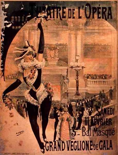 ملصق 'Grand Veglione de Gala' ، الكرة المقنعة الثالثة في مسرح دي لوبيرا ، باريس (ليثو ملون) بواسطة المدرسة الفرنسية