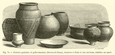 الفخار Gallic و Gallo-Roman الفخار ، Sevres-et-Cluny ، الموجود في باريس والمنطقة المحيطة به ، تم تخفيضه إلى ربع بواسطة المدرسة الفرنسية