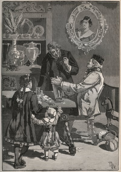 Potichomy عملية القرن التاسع عشر لتقليد المزهريات الخزفية من الصين واليابان. نقش من عام 1880 في "" Les Arts et metiers Illustres "" لأدولف بيتارد. بواسطة المدرسة الفرنسية