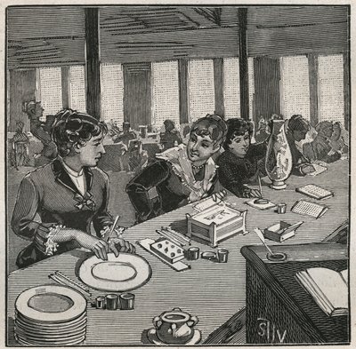 الفخار: ورشة الرسم على الخزف في القرن التاسع عشر في فرنسا. نقش من عام 1880 في "" Les Arts et metiers Illustres "" لأدولف بيتارد. بواسطة المدرسة الفرنسية