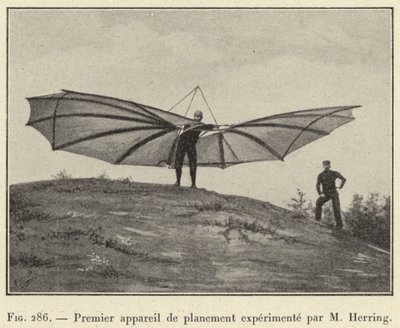 Premier appareil de planement experimente par M Herring (engraving) بواسطة المدرسة الفرنسية