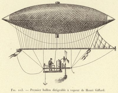 Premier ballon dirigeable a vapeur de Henri Giffard (engraving) بواسطة المدرسة الفرنسية