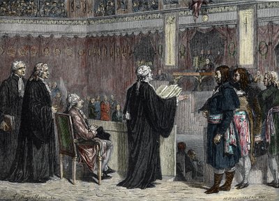 Proces de Louis XVI: appearance of Louis XVI before the deputes of the National Convention (colour engraving) بواسطة المدرسة الفرنسية
