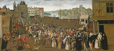 موكب الرابطة المقدسة في ساحة دي غريف ، تاركا قوس سان جان ، باريس ، 1590-3 بواسطة المدرسة الفرنسية