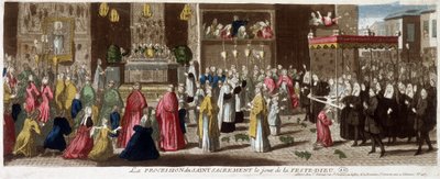 Procession of the Holy Sacrament on the Day of the Feast-Dieu, Paris, v.1715 بواسطة المدرسة الفرنسية