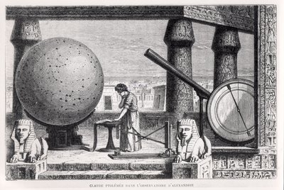 بطليموس (c.90-168) (كلوديوس) في مرصد القاهرة ، من La Vie des Savants الشهير لويس فيجير بواسطة المدرسة الفرنسية