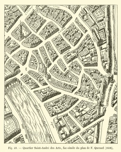 Quartier Saint-Andre des Arts ، فاكس الخطة من قبل F Quesnel ، 1608 بواسطة المدرسة الفرنسية