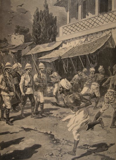 تمرد في بومباي ، رسم توضيحي من Le Petit Journal: Supplement illustre ، 1898 بواسطة المدرسة الفرنسية