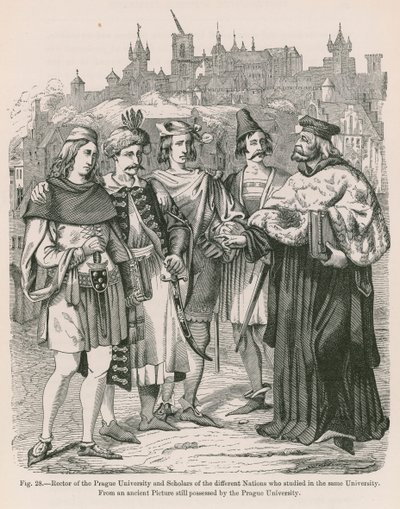 Rector of the Prague University and Scholars of the Different Nations who studied in the same University (engraving) بواسطة المدرسة الفرنسية