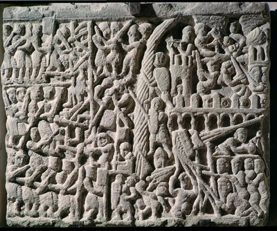 نقش يصور حصار كاركاسون بواسطة سيمون دي مونتفورت (1160-1218) في 1209 بواسطة المدرسة الفرنسية