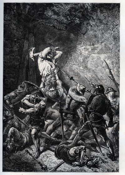 تمثيل Grand Ferre (أو Ferret) (حوالي 1330 - 1358) أبطال picard de la Guerre de Cent Years "(حرب المائة عام: صورة للبطل الفرنسي Big Ferre) - نقش من" "تاريخ فرنسا الذي قيل لـ أحفادي "- بقلم فرانسوا جيزو - 18 بواسطة المدرسة الفرنسية