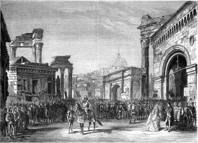 تمثيل أوبرا: "رينزي" لريتشارد فاغنر (1813-1883). مشهد من الفصل الثالث (المنتدى). باريس ، مسرح ليريك بواسطة المدرسة الفرنسية