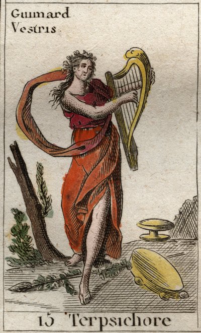 تمثيل Terpsichore ، ملهمة الرقص ، تلعب القيثارة (تمثيل Terpsichore ، موسى للرقص ، ممسكًا بقيثارة). من "أساطير الشباب" بيير بلانشارد 1803. بواسطة المدرسة الفرنسية