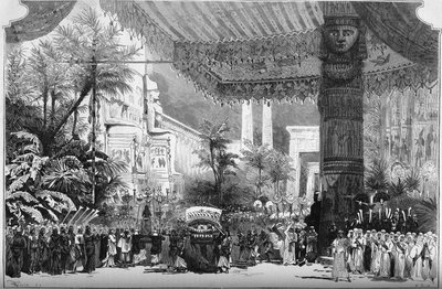 تمثيل أوبرا: "عايدة" لجوزيبي فيردي (1813-1901). شارع أبو الهول على أبواب طيبة (اللوحة الثانية ، الفصل الثاني). ديكور لافاستر يونغ (جان بابتيست لافاستر بواسطة المدرسة الفرنسية